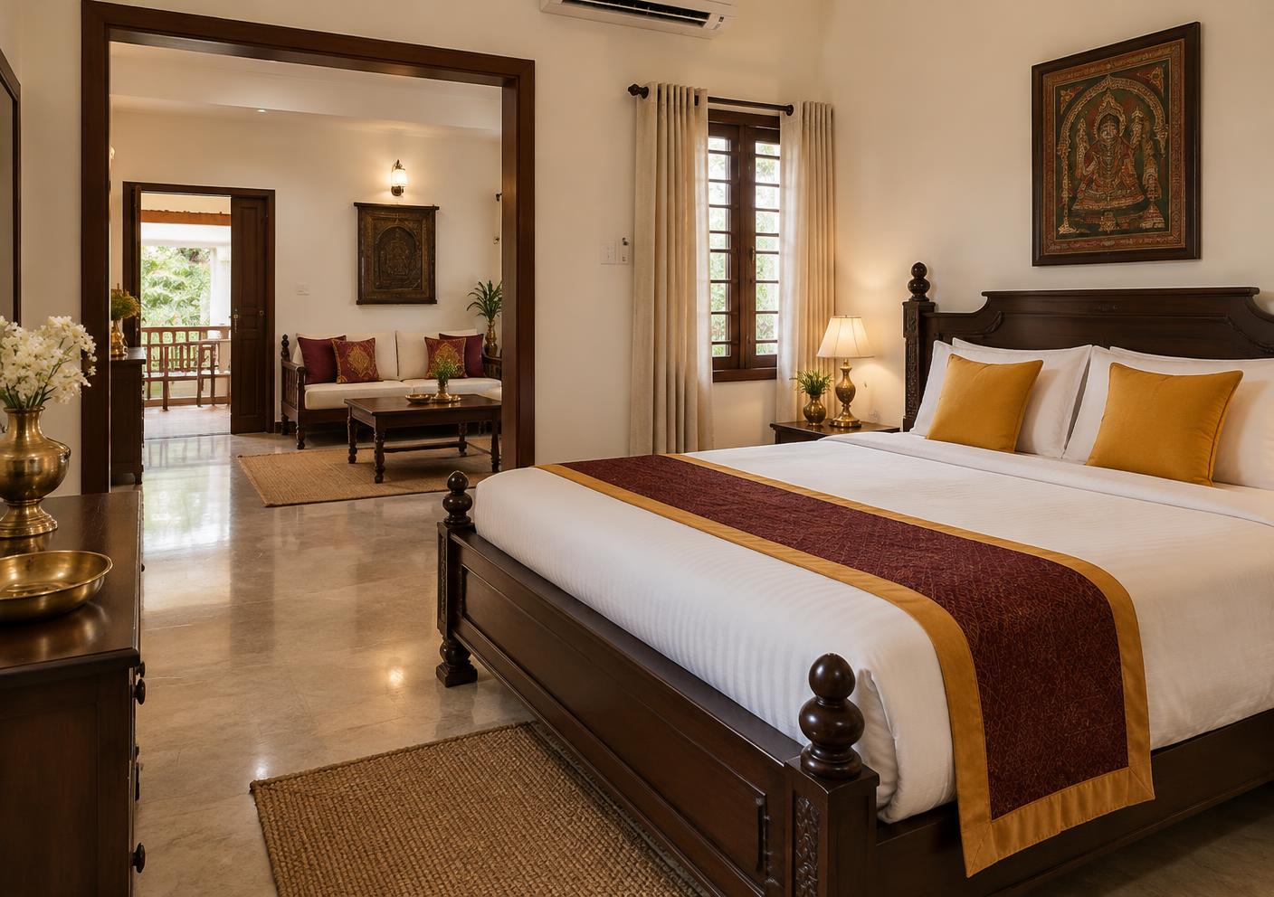 Serene air-conditioned 1BHK bedroom