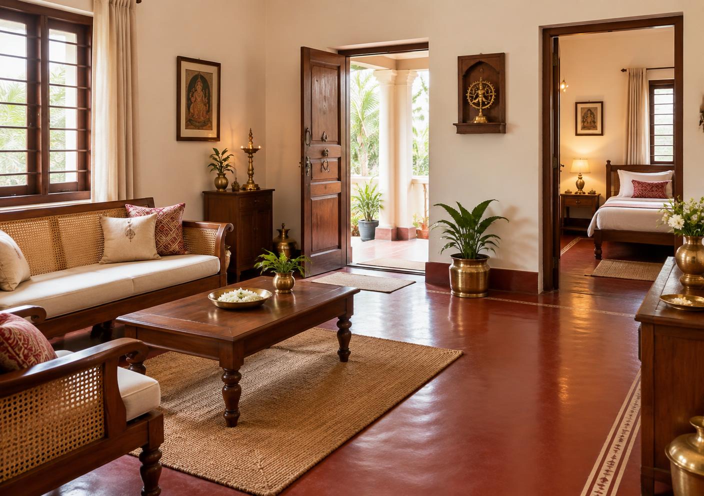 Spacious traditional 2BHK living room